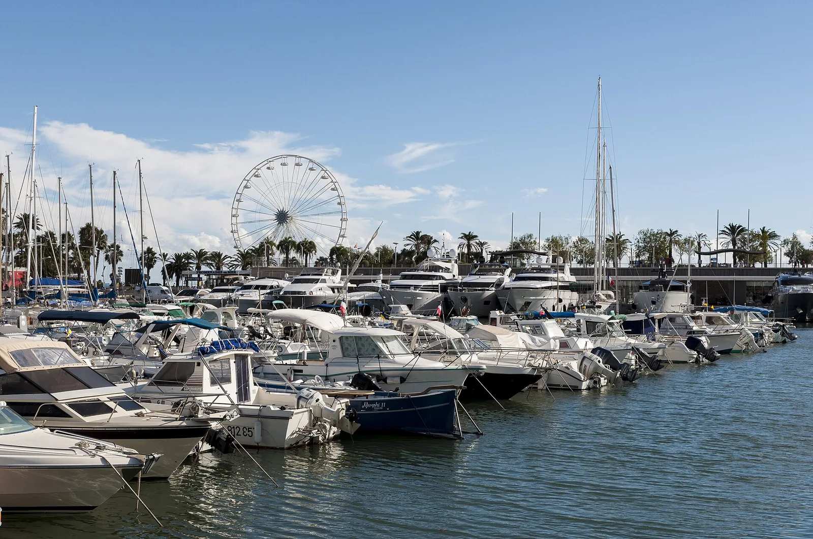 Le vieux port de Saint-Raphaël, ses bateaux de plaisance à quai et ses palmiers